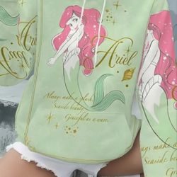 Women's Princess for Ariel Little Mermaid Hoodie - Mint Green Full-Body Print Sweatshirt with Pockets, Soft Durable Fabric, Cozy Fall Winter Pullover 