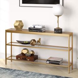 Henn&Hart 55" Wide Rectangular Console Table in Brass, Entryway Table, Accent Table for Living Room, Hallway