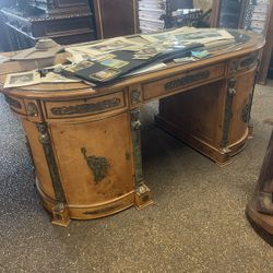 French Desk Louis XV Birdseye Maple Marble Bronze
