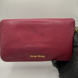Authentic Miu Miu Madras Leather Wallet Continental Zip Long Wallet