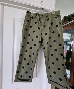 J.Crew Olive Green Polka Dot Cropped Pants Size 14