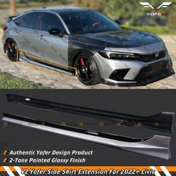 Yofer V2 Lunar Silver Black 2 Tone Side Skirt Extension For 22-2026 Honda Civic