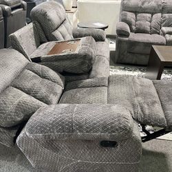 Gray Reclining Living Room Set Sofa-Loveseat-Recliner