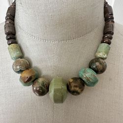 Jay King Mine Finds Chunky Rainforest Jasper & Petrified Wood Necklace - Sterling Silver Clasp
