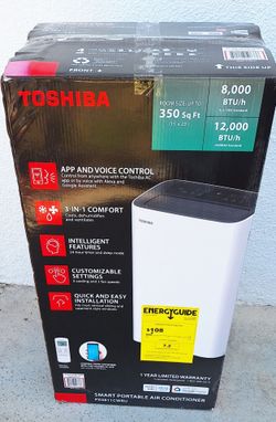 Toshiba PX0811CWRUFR 8,000 BTU (12,000 BTU ASHRAE) 115-Volt Smart Wi-Fi Portable AC, Cools & Dehumidifies Up To 350 Sq. Ft. - Certified Refurbished

N