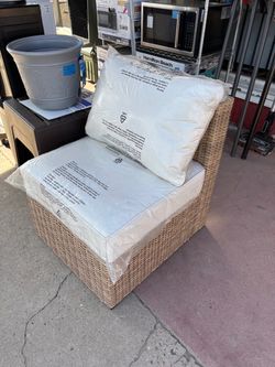 Crystal Ridge Wicker Outdoor Modular Sectional Armless Chair with Almond CushionGuard Cushions