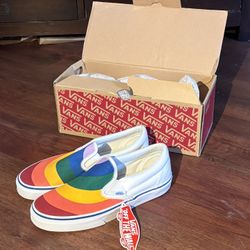 Vans Classic Slip On Rainbow White Men's 5.5 Women's 7 Skate Shoes New