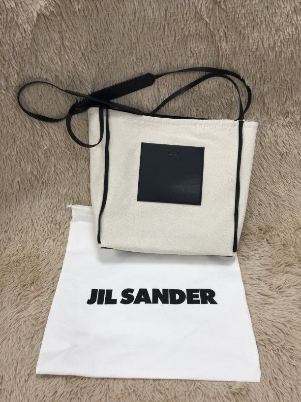 JIL SANDER Border medium canvas and leather tote bag
