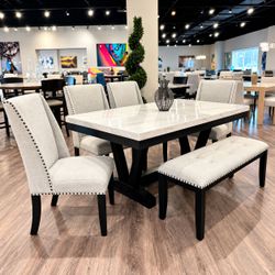 Modern 6 piece marble top dining table set
