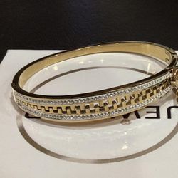 18k Gold Plated Bangle Bracelet CZ Diamond Zipper Accent