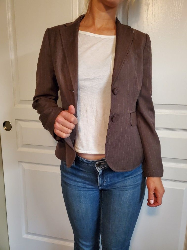 Ann Taylor Brown Pin Stripe Wool Blazer - Size 2P Petite