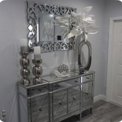 4 Door - ALL SILVER & GLASS accent Cabinet