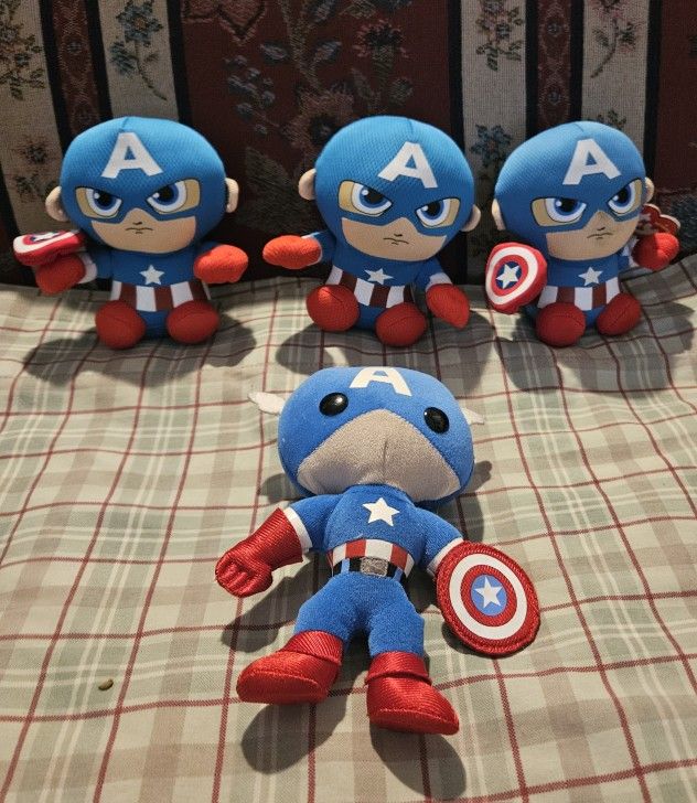 TY  BEANIE  & A FUNKO LOT OF 4 CAPTAIN AMERICA STUFFED PLUSH TOY 