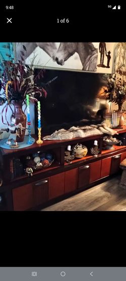 HUGE RED WOOD SOLID VERY HEAVY ENTERTAINMENT CENTER OR CREDENZA
