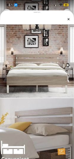 Metal Platform Bed Frame with Rustic Wooden Headboard BRAND NEW IN BOX