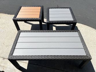 Wicker Coffee and Side Tables with Plastic Lumber