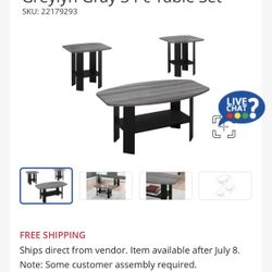 Gray Wooden Coffee Table And 2 End Tables 