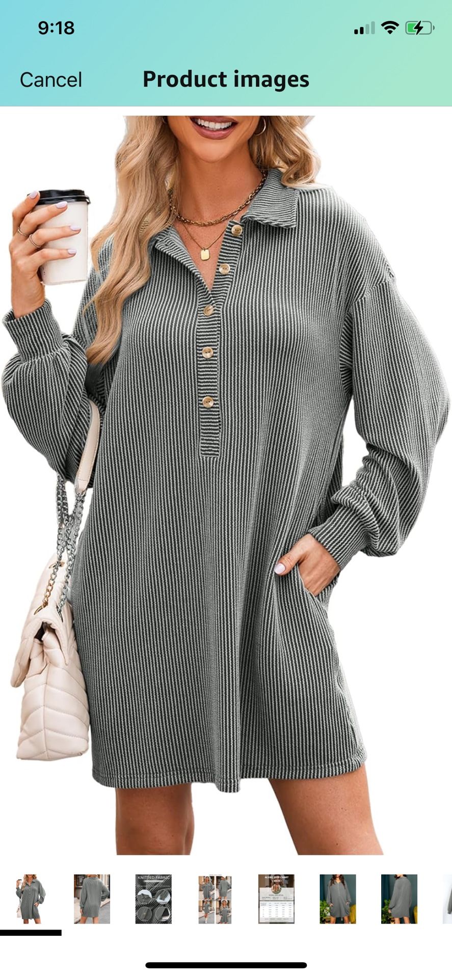 AlvaQ Womens Long Sleeve Dress Loose Button Front Lapel Collared Ribbed Knit Mini Dresses with Pockets brand new Coral Springs 33071