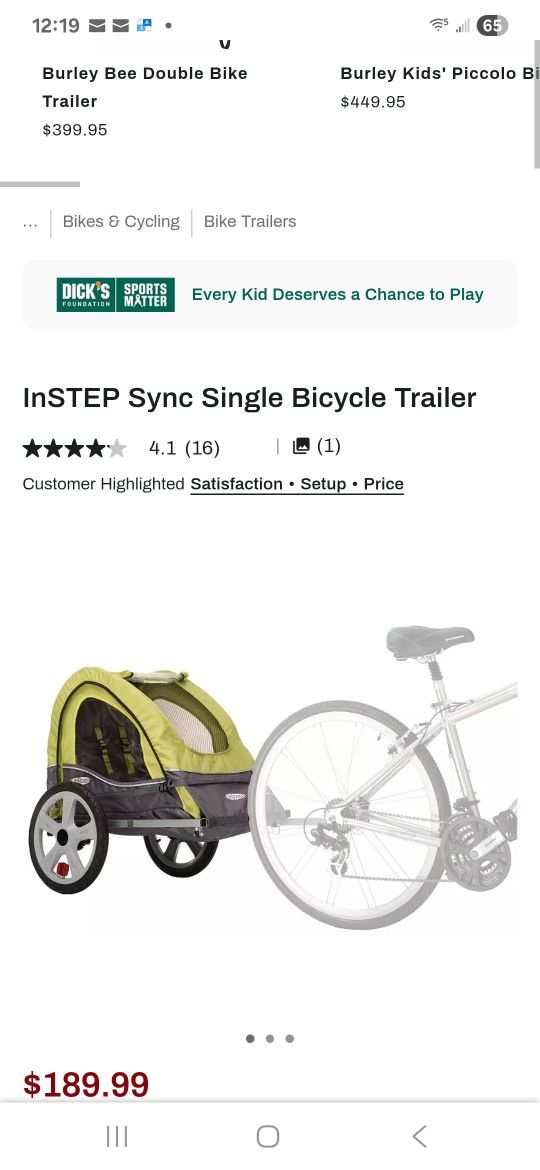 Instep Lids Bike Trailer One Child Seat As New