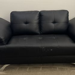 Modern Black Vinyl Sofa Set – 3 Pieces + Glass Coffee Table
