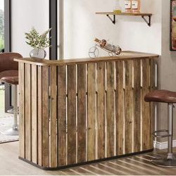 F2209 new in box  63-Inch Home Bar Unit, Farmhouse Liquor Bar Table with Storage Shelves, 2-Tier Wine Bar Cabinet Mini Bar Table for Home Pub, Bistro,