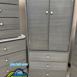 Tall Closet Wardrobe Grey 3 Drawers 