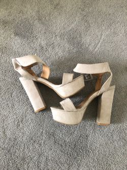 Pink/Grey Mauve Chunky High Heels Size:6