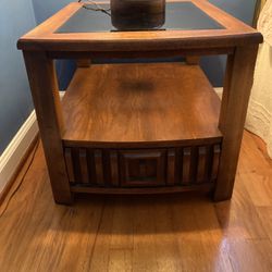Two Solid Oak End Tables