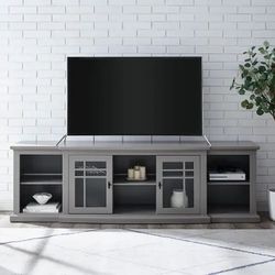 Walker Edison Transitional Glass-Door TV Stand for TVs up to 88”, Grey