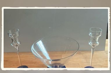 Mid century glass bowl and Candlesticks