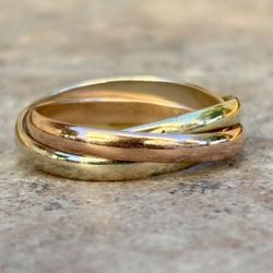 18K Gold Trinity Ring Rolling 3 Bands Ring size 11.5