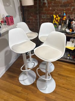 4 White Adjustable Bar Stools