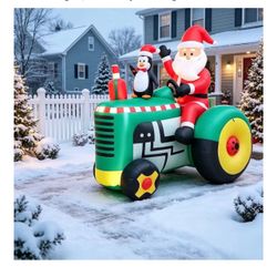 8FT Giant Christmas Inflatable Outdoor Decorations Santa Tractor Christmas
