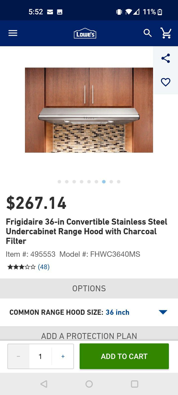 36" Stainless Steel Frigidaire Convertible Under Cabinet Range Hood Brand New Never Used Never Installed Works Excellent