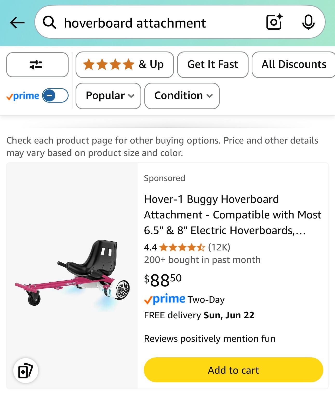 Hover-1 Buggy Hoverboard Attachment - Compatible with Most 6.5" & 8" Electric Hoverboards, Hand-Operated Rear Wheel Control, Adjustable Frame & Straps