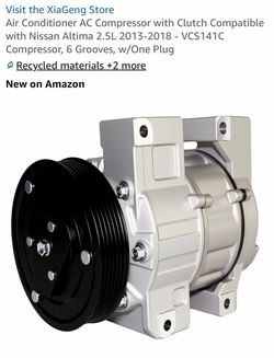 Air Conditioner AC Compressor with Clutch Compatible with Nissan Altima 2.5L 2013-2018 - VCS141C Compressor, 6 Grooves, w/One Plug