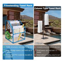 Pool Towel Rack Hot Tub PVC Drying Rack – Outdoor Indoor Towel Rack Organizer Dryer (Color Opt: White/ Blue) - Fall Season Sale - Back To School Sale