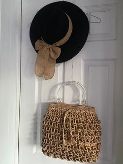 Woven Straw Handbag with Lucite Handles