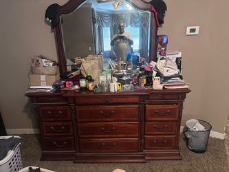 Large Wood Dresser with Mirror
