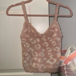 Fuzzy Leopard Print Crop Tank Top