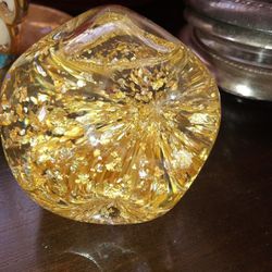 Real Gold Inside Glass Paperweight 