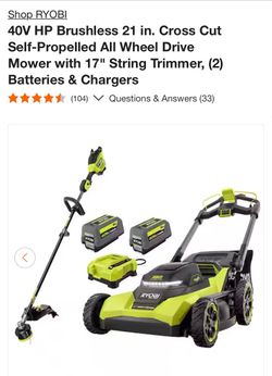 New 2026 Ryobi 40v 21inch self propelled AWD mower bundle