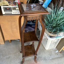 Vintage Antique Tall Plant Stand Side Table With Marble Top 