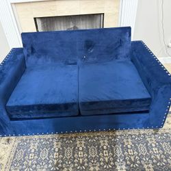 Royal Blue Velvet Cloth Couch 