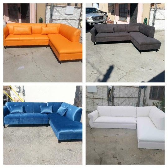 Brand New  9x7ft Sectional CHAISE  Orange LEATHER,  White LEATHER SECTIONAL CHAISE  ,granite Colors ,jaguar TEA  Blue FABRIC  Sofa 