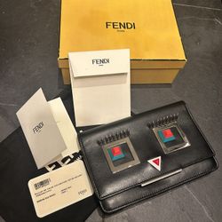 Fendi monster Wallet on chain occhi quadri nero