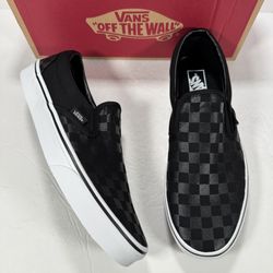 Vans Classic Slip-On Checkerboard Black Black Sneaker Men 10.5 Women 12