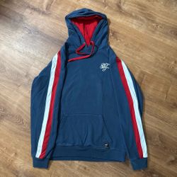 Navy Blue Pullover Hoodie with Side Stripes