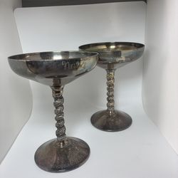 Set of 2 Valero Silver Plated  Champagne Wine Goblets ENGRAVED