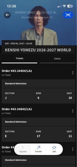 Resale TM Kenshi Yonezu LA Kia forum ticket
